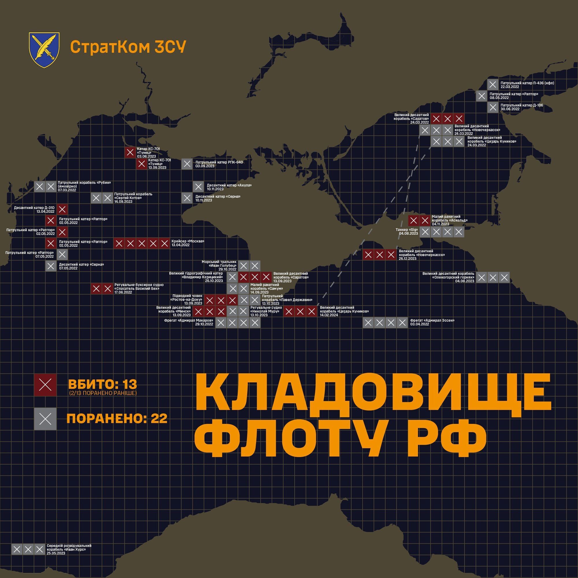 У ЗСУ показали "кладовище флоту РФ" у Чорному морі: інфографіка qqqidruiqtiqetzrz