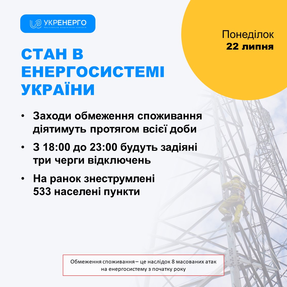 &quot;Укренерго&quot; визначило час найбільших відключень світла на сьогодні qxdiquiquitzrz